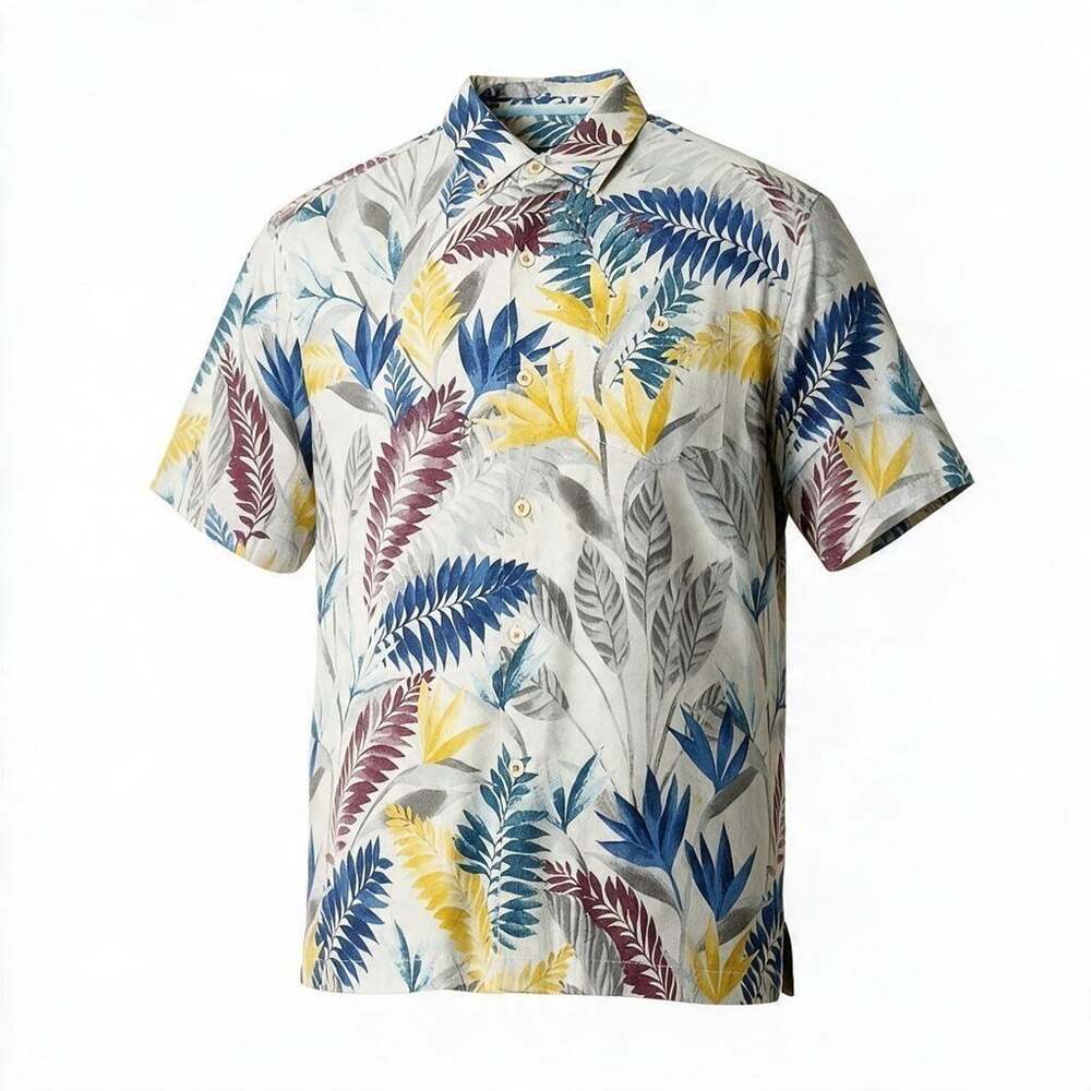 Tommy Bahama Shirt Mens Medium Silk Blend Hawaiian Tropical Leaf Original Fit